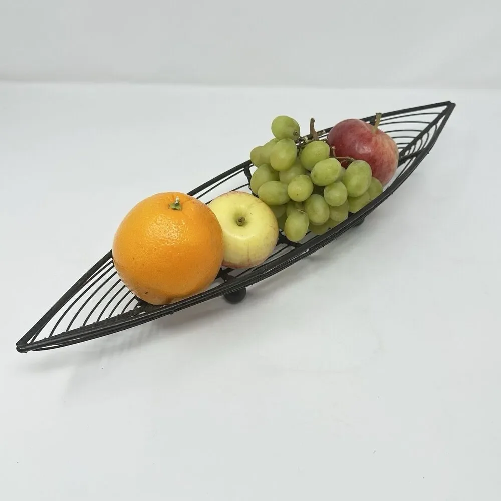 Mid-Century Modern Iron Wire Fruit Basket Canoe Shaped Centerpiece /Catch All